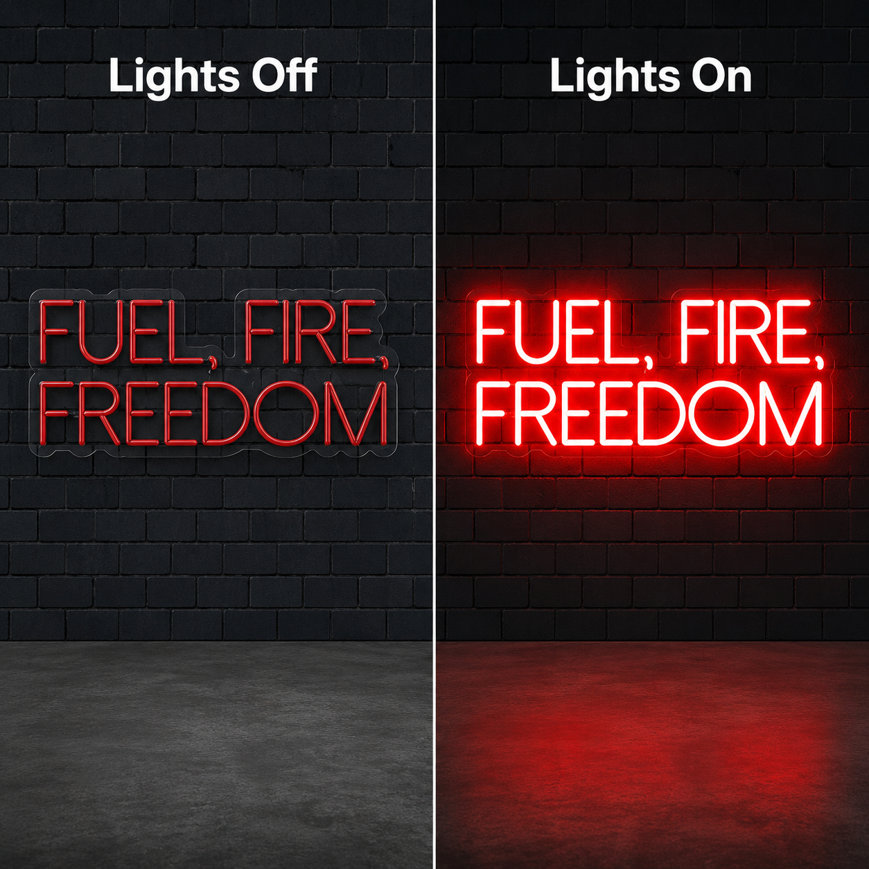 Fuel Fire And Freedom Wall Decor LED Neon Sign - 06 Day Night Comparison