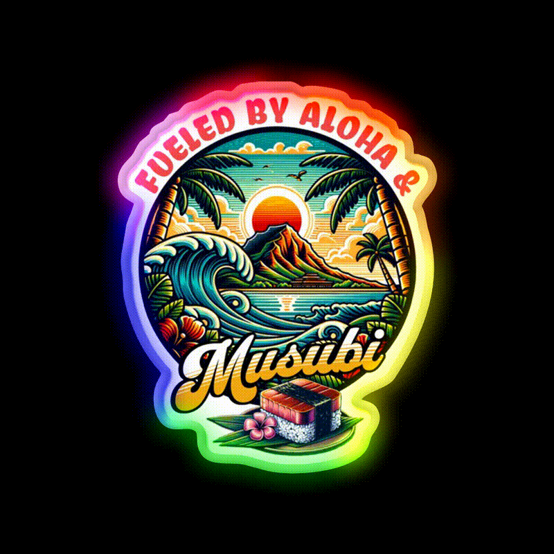 Fueled By Aloha Musubi Tropical Food Snack Food Led Neon Sign Rgb Color - LED neon sign close-up detail
