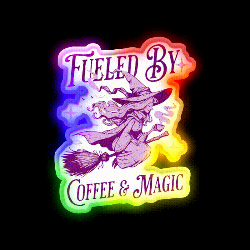 Fueled By Coffee And Magic Cafe Led Neon Sign Espresso Bar Art Rgb Color