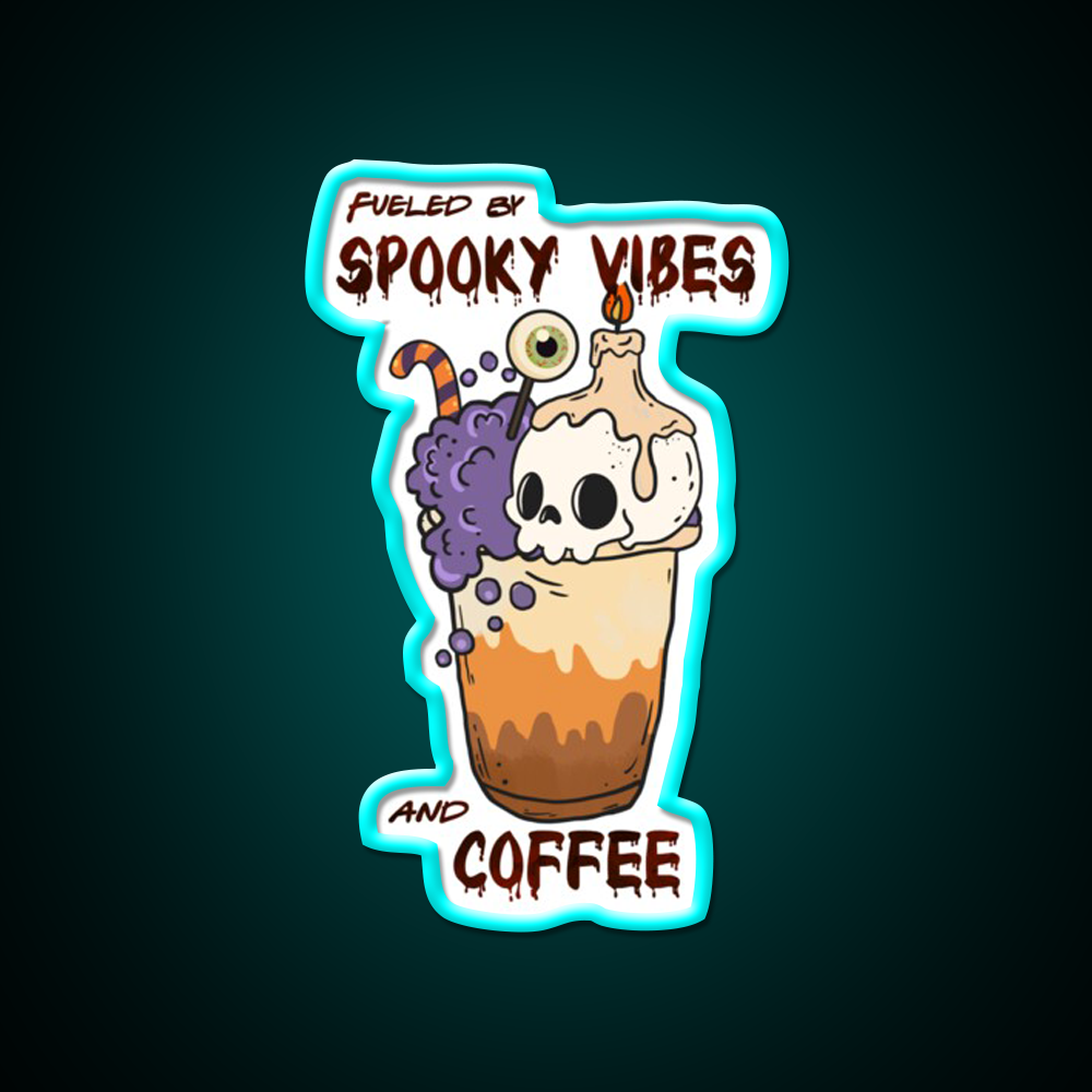 Fueled By Spooky Vibes And Coffee Cafe Led Neon Sign Espresso Bar Art Rgb Color