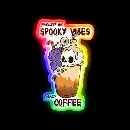 Fueled By Spooky Vibes And Coffee Cafe Led Neon Sign Espresso Bar Art Rgb Color