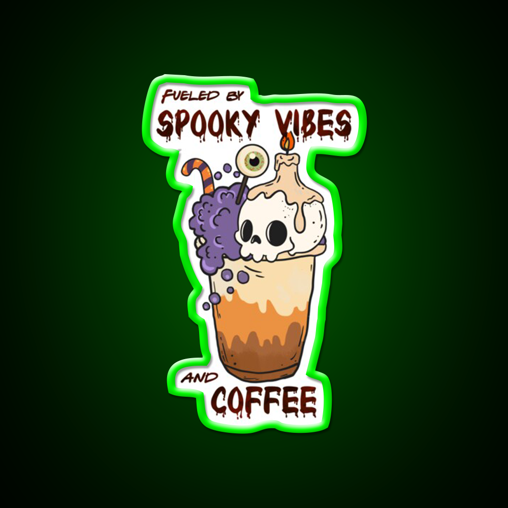 Fueled By Spooky Vibes And Coffee Cafe Led Neon Sign Espresso Bar Art Rgb Color
