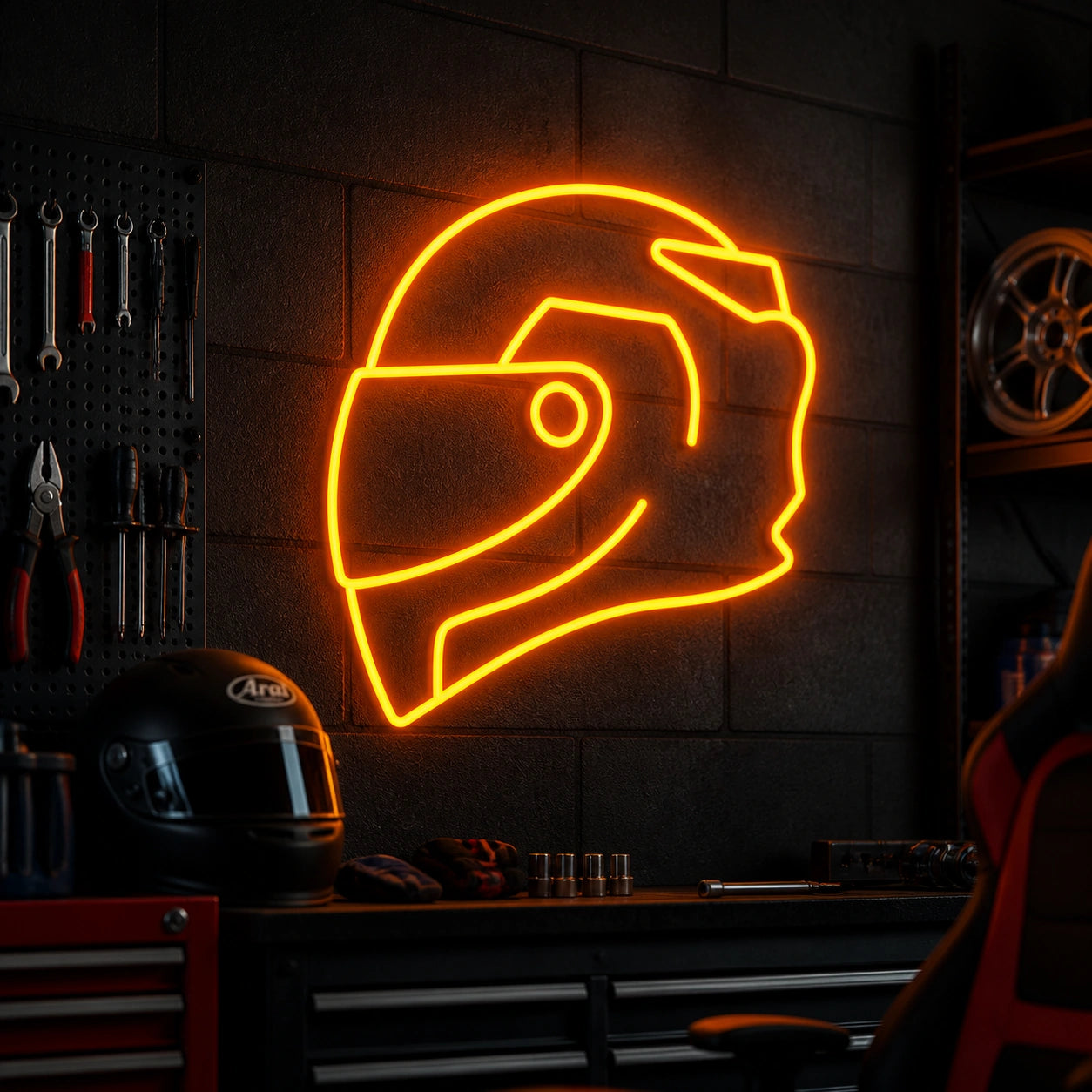 Full Face Racing Helmet Vintage LED Neon Sign real lifestyle scene