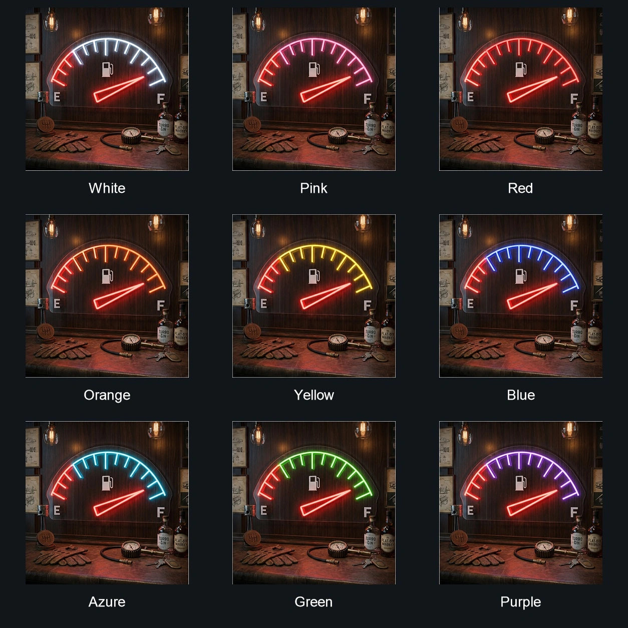 Full Tank Fuel Gauge LED Neon Sign color grid