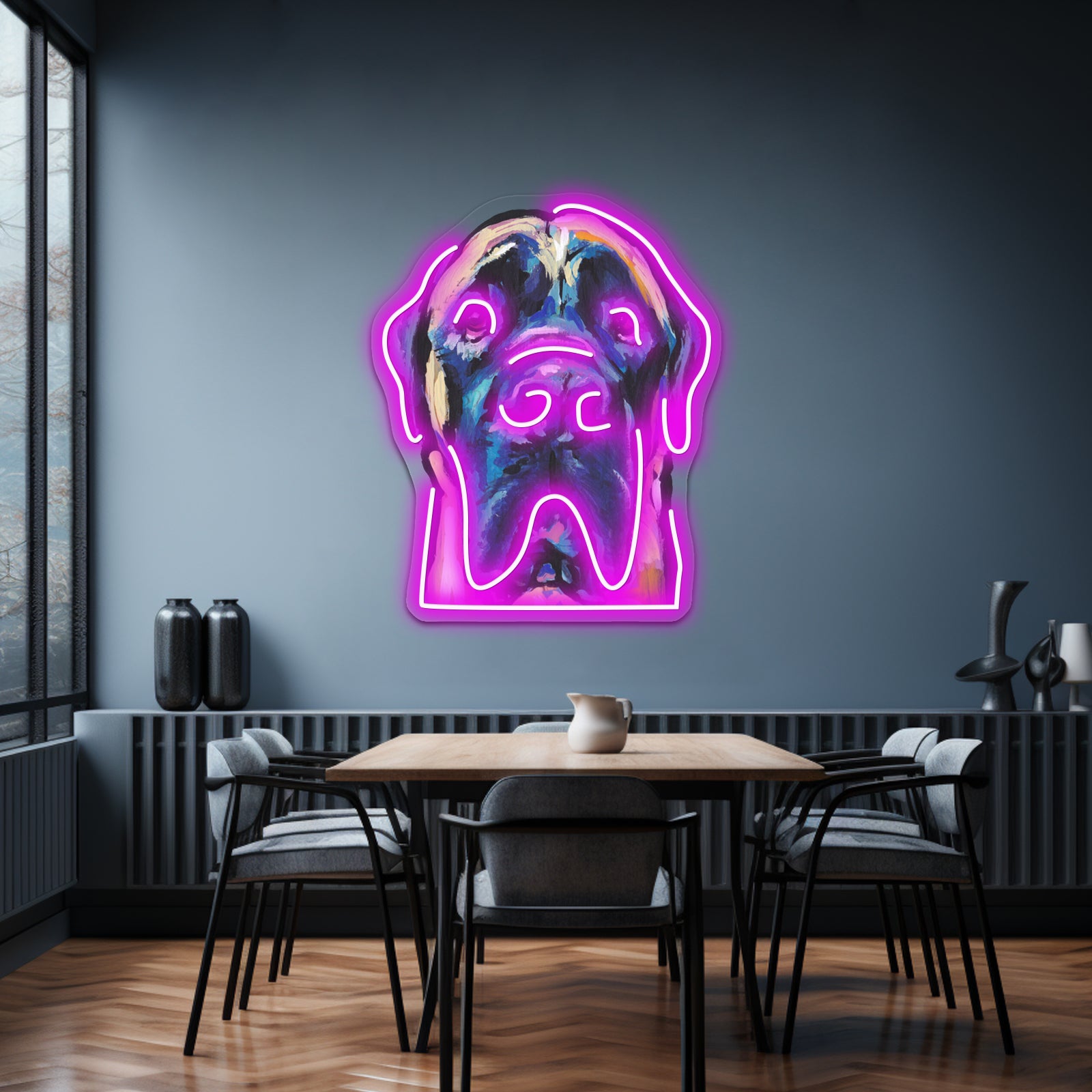 Fun English Mastiff Dog Bright Colorful Pop Artwork Neon Led Signs