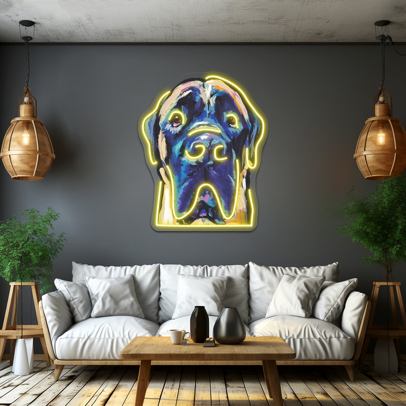 Fun English Mastiff Dog Bright Colorful Pop Artwork Neon Led Signs
