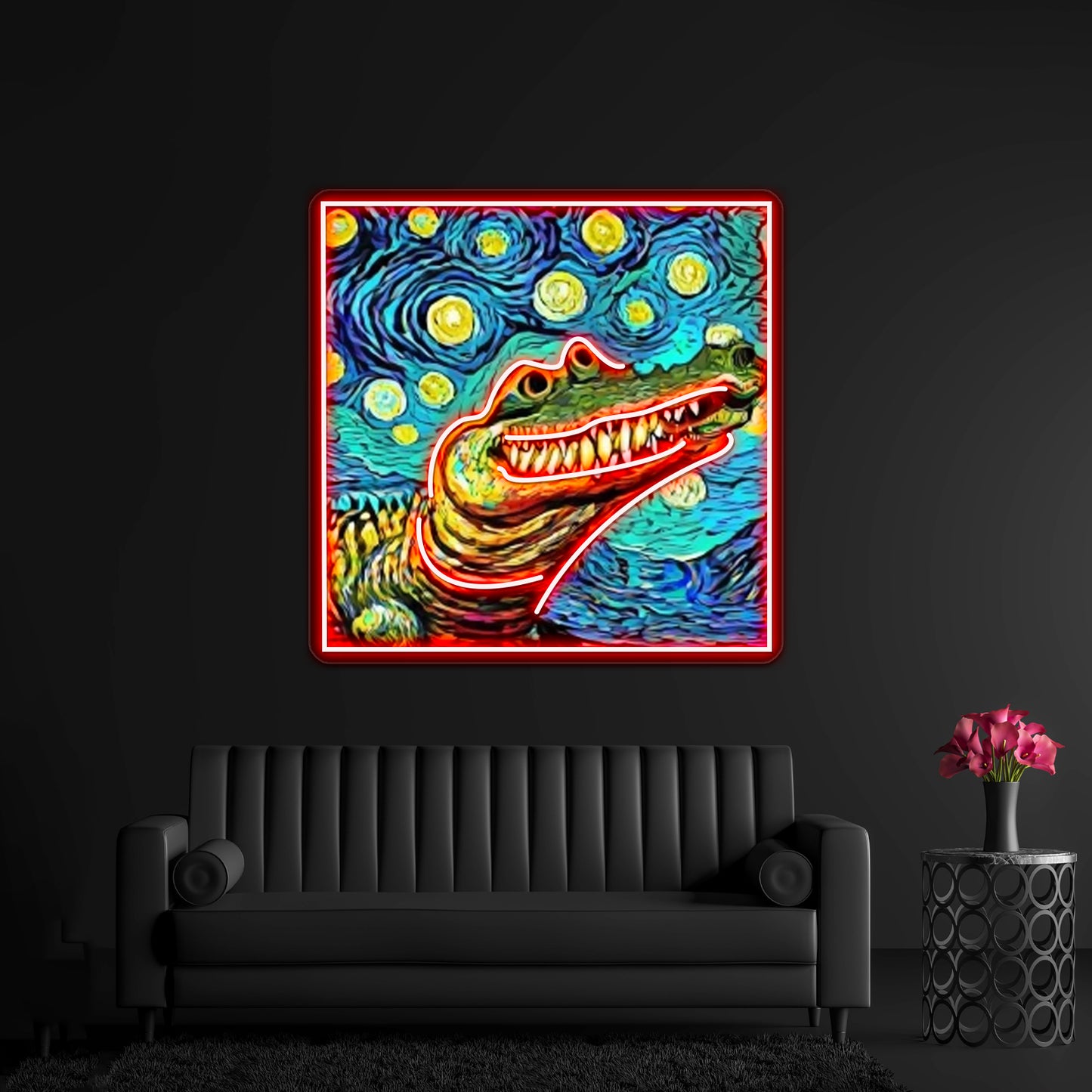 Funny Alligator In Van Gogh Style Art Wall Artwork Neon Signs