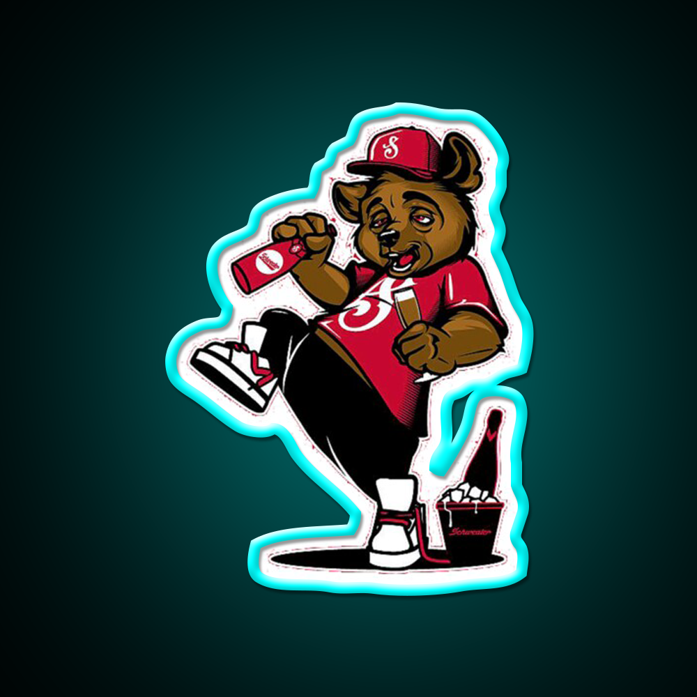 Funny Bear Drinking Beer Man Cave Bar Led Neon Sign