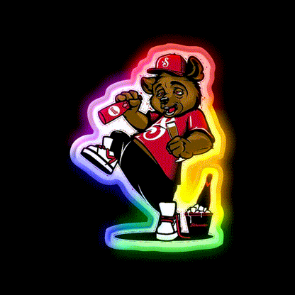 Funny Bear Drinking Beer Man Cave Bar Led Neon Sign - LED neon sign close-up detail