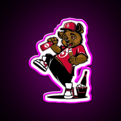 Funny Bear Drinking Beer Man Cave Bar Led Neon Sign - Neon sign mounted on wall in room