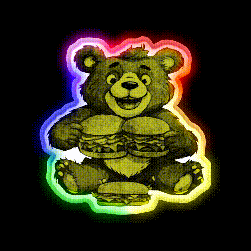Funny Bear Eating Burgers Fast Food Led Neon Sign For Burger Place Rgb Color - LED neon sign close-up detail