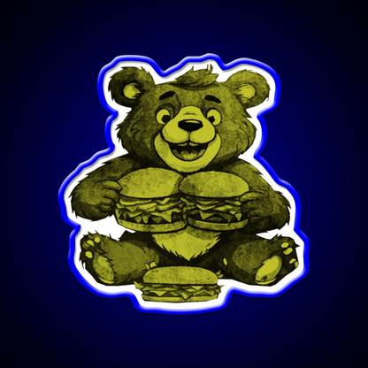 Funny Bear Eating Burgers Fast Food Led Neon Sign For Burger Place Rgb Color - Shineneon