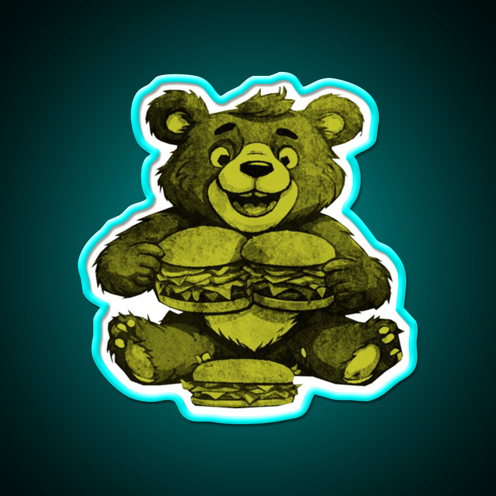 Funny Bear Eating Burgers Fast Food Led Neon Sign For Burger Place Rgb Color - Shineneon