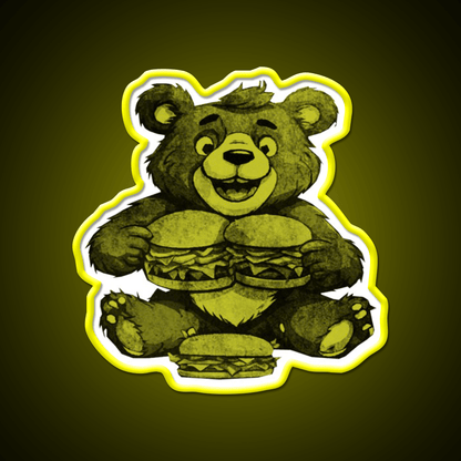 Funny Bear Eating Burgers Fast Food Led Neon Sign For Burger Place Rgb Color - Shineneon