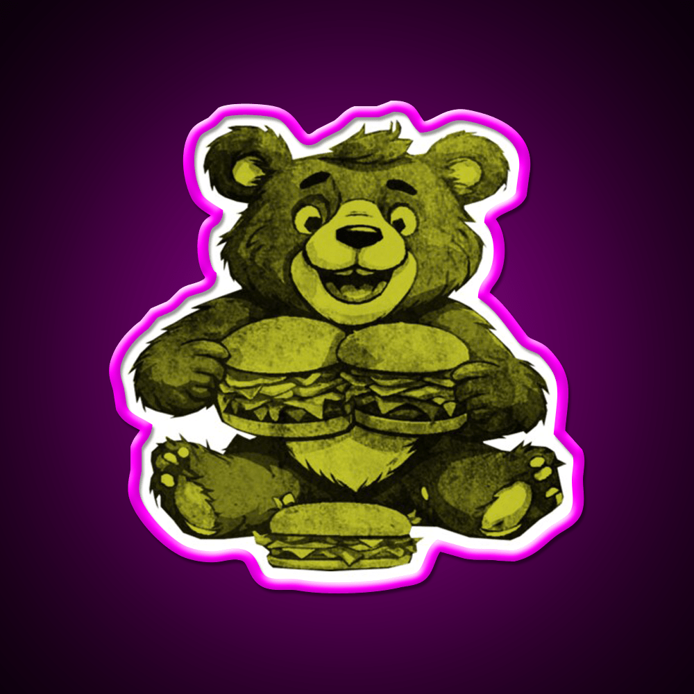 Funny Bear Eating Burgers Fast Food Led Neon Sign For Burger Place Rgb Color - Shineneon