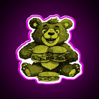 Funny Bear Eating Burgers Fast Food Led Neon Sign For Burger Place Rgb Color - Shineneon