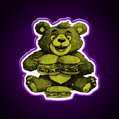 Funny Bear Eating Burgers Fast Food Led Neon Sign For Burger Place Rgb Color - Shineneon