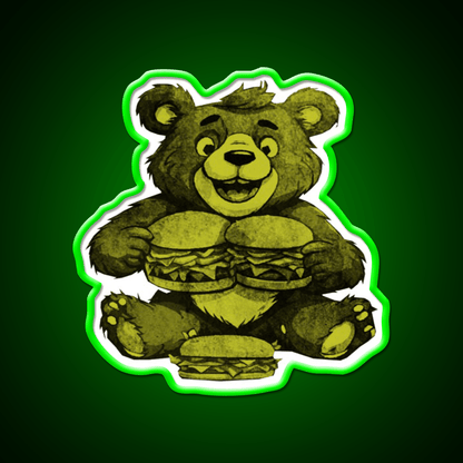 Funny Bear Eating Burgers Fast Food Led Neon Sign For Burger Place Rgb Color - Shineneon