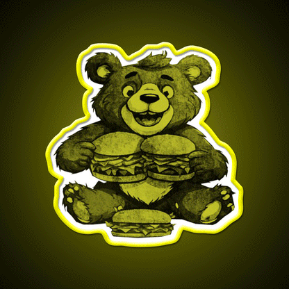 Funny Bear Eating Burgers Fast Food Led Neon Sign For Burger Place Rgb Color - Custom LED neon sign front view