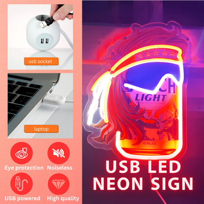 Funny Beer Can USB LED Neon Sign Beer Can Mullet Style Light for Bar Garage Party - Shineneon