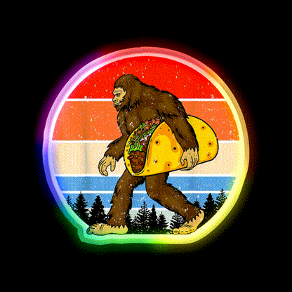 Funny Bigfoot Holding A Taco Tfunny Taco Taco Led Neon Sign Rgb Color - LED neon sign close-up detail