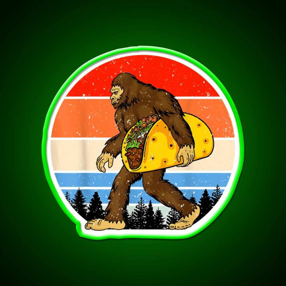 Funny Bigfoot Holding A Taco Tfunny Taco Taco Led Neon Sign Rgb Color - Shineneon