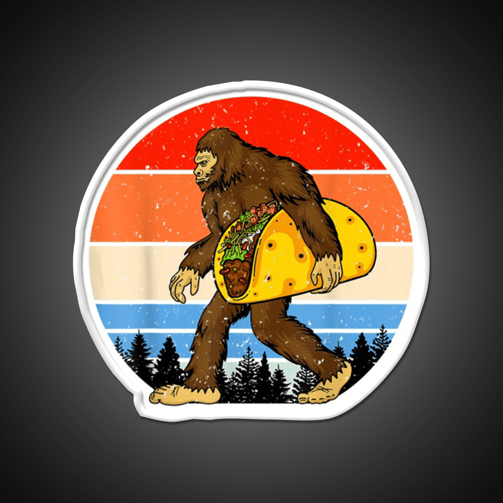 Funny Bigfoot Holding A Taco Tfunny Taco Taco Led Neon Sign Rgb Color - Shineneon