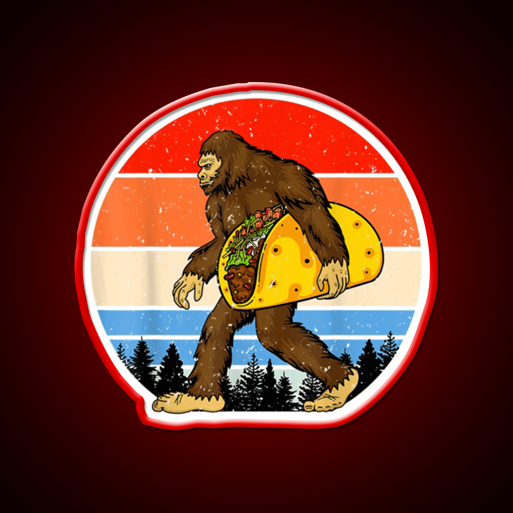 Funny Bigfoot Holding A Taco Tfunny Taco Taco Led Neon Sign Rgb Color - Shineneon