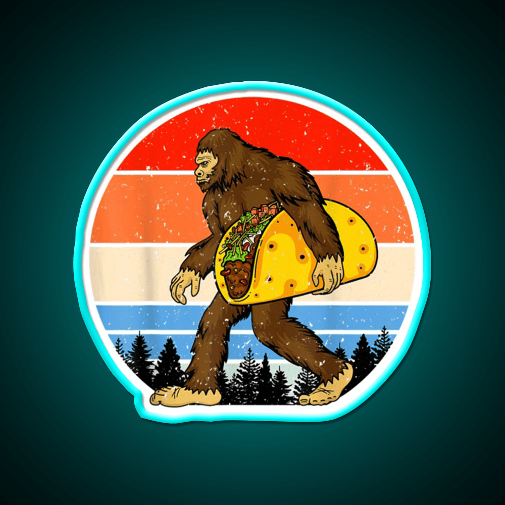 Funny Bigfoot Holding A Taco Tfunny Taco Taco Led Neon Sign Rgb Color - Shineneon