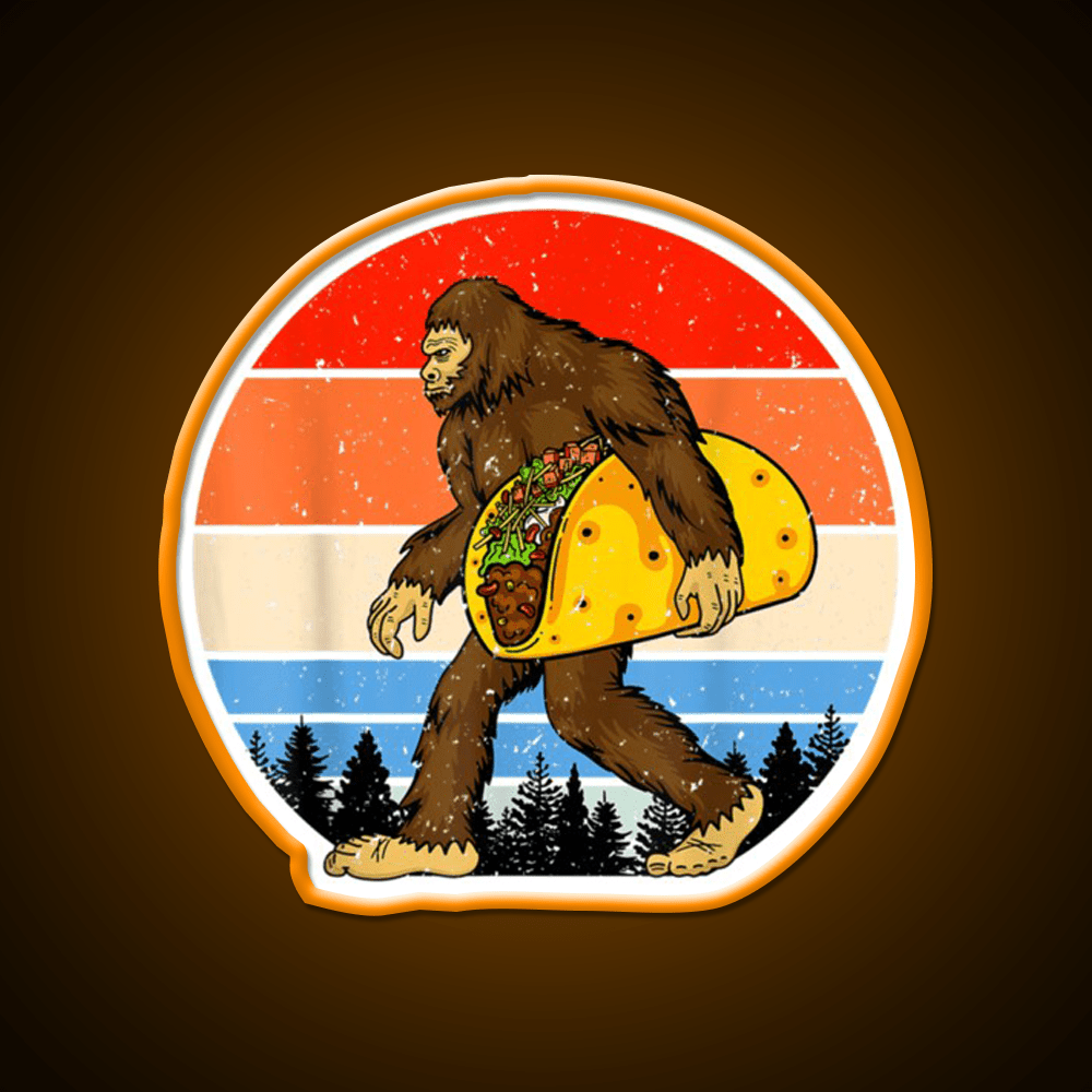 Funny Bigfoot Holding A Taco Tfunny Taco Taco Led Neon Sign Rgb Color - Shineneon