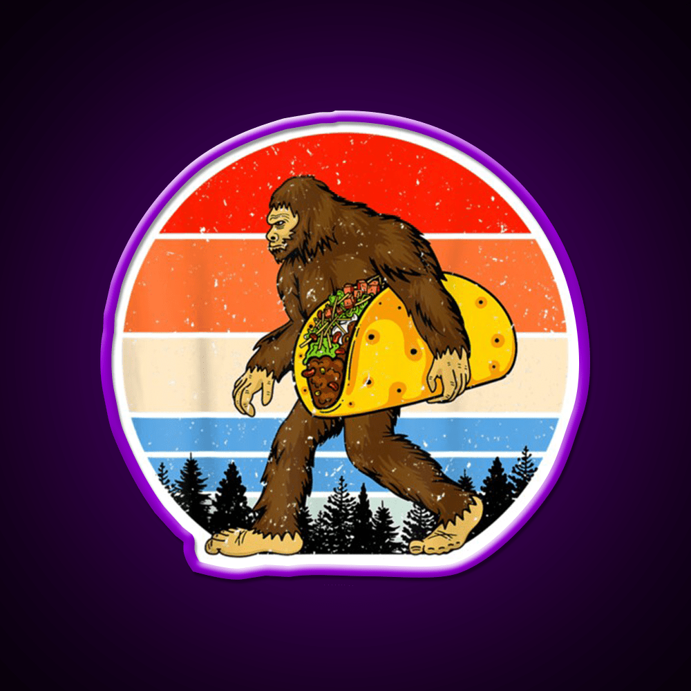 Funny Bigfoot Holding A Taco Tfunny Taco Taco Led Neon Sign Rgb Color - Shineneon