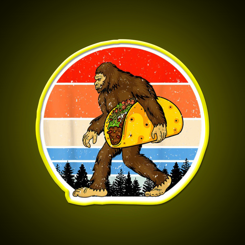 Funny Bigfoot Holding A Taco Tfunny Taco Taco Led Neon Sign Rgb Color - Custom LED neon sign front view