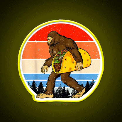 Funny Bigfoot Holding A Taco Tfunny Taco Taco Led Neon Sign Rgb Color - Custom LED neon sign front view