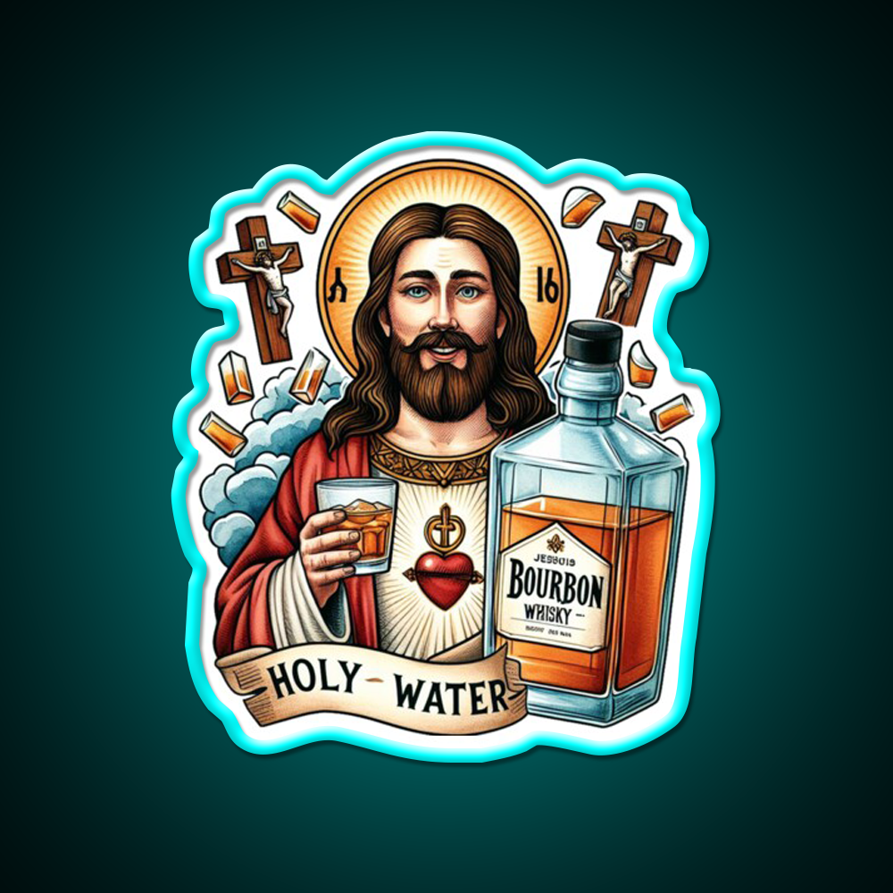 Funny Bourbon Jesus Whiskey Holy Water Whiskey Drink Bar Led Neon Sign Rgb Color