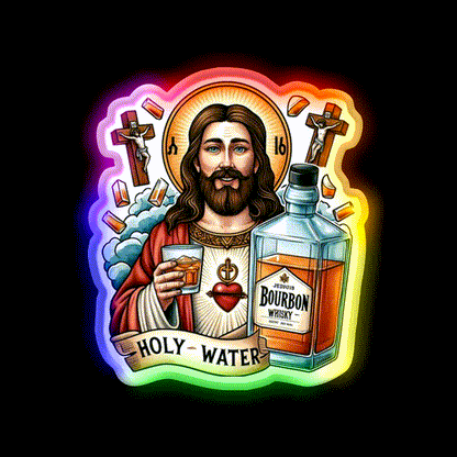 Funny Bourbon Jesus Whiskey Holy Water Whiskey Drink Bar Led Neon Sign Rgb Color - LED neon sign close-up detail