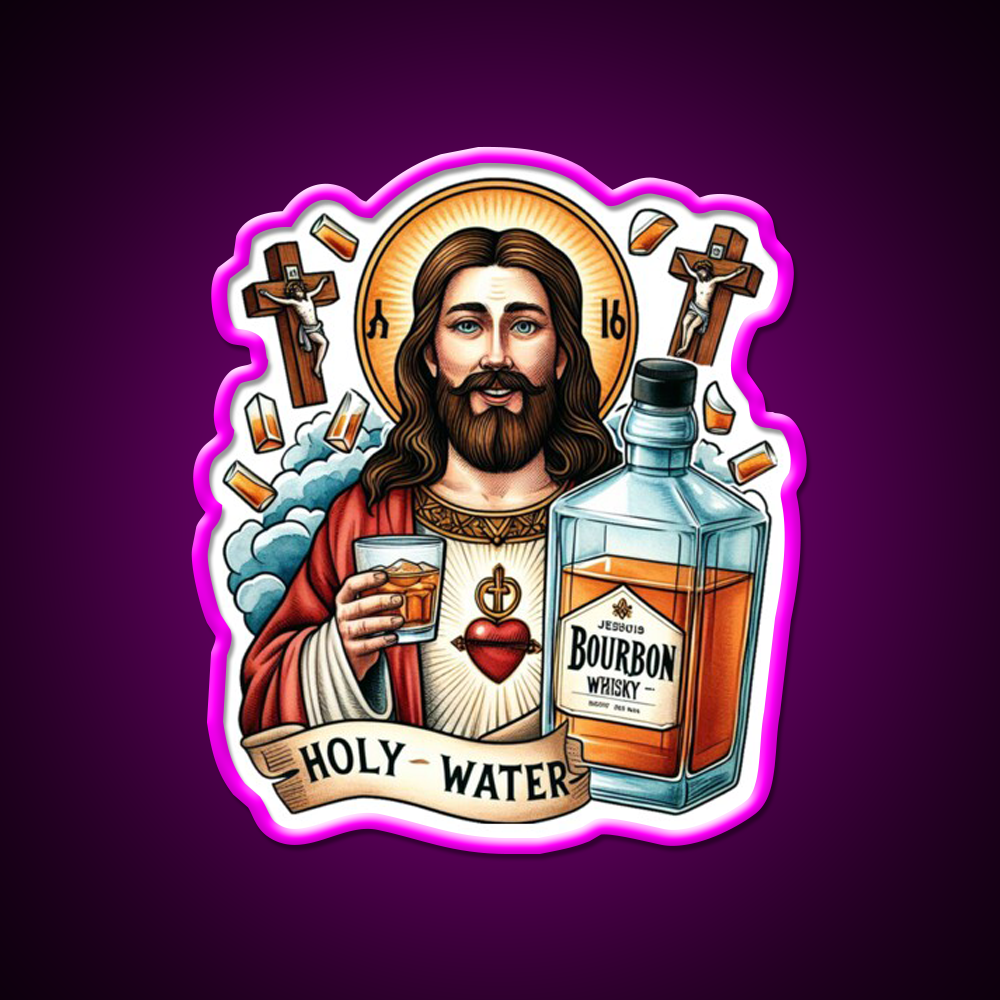 Funny Bourbon Jesus Whiskey Holy Water Whiskey Drink Bar Led Neon Sign Rgb Color