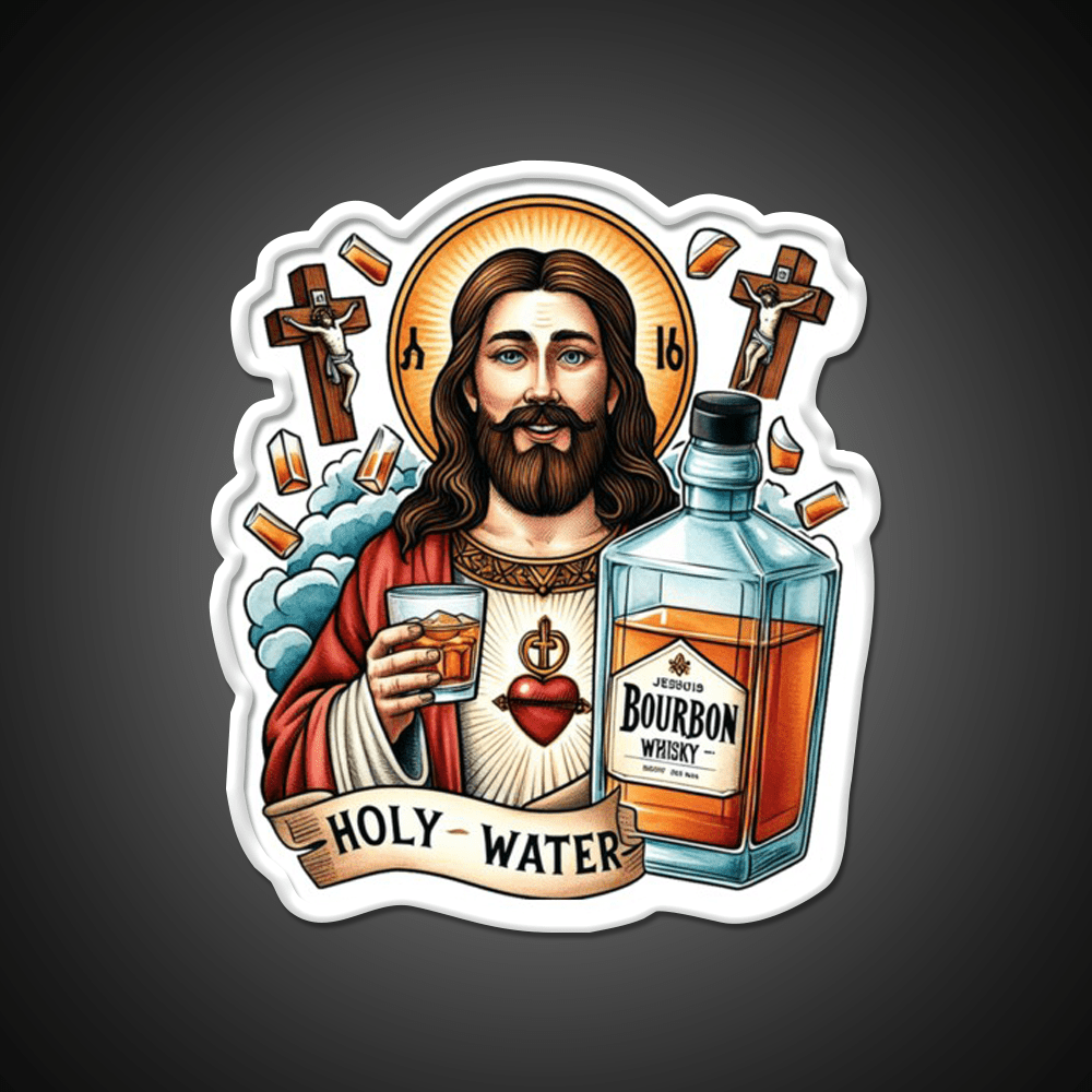 Funny Bourbon Jesus Whiskey Holy Water Whiskey Drink Bar Led Neon Sign Rgb Color - Shineneon