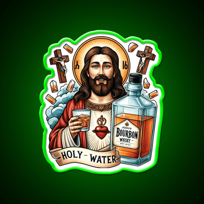 Funny Bourbon Jesus Whiskey Holy Water Whiskey Drink Bar Led Neon Sign Rgb Color - Shineneon