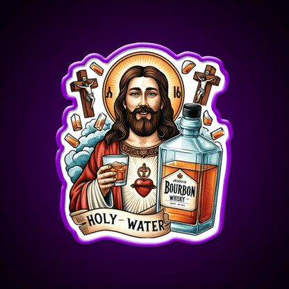 Funny Bourbon Jesus Whiskey Holy Water Whiskey Drink Bar Led Neon Sign Rgb Color - Shineneon