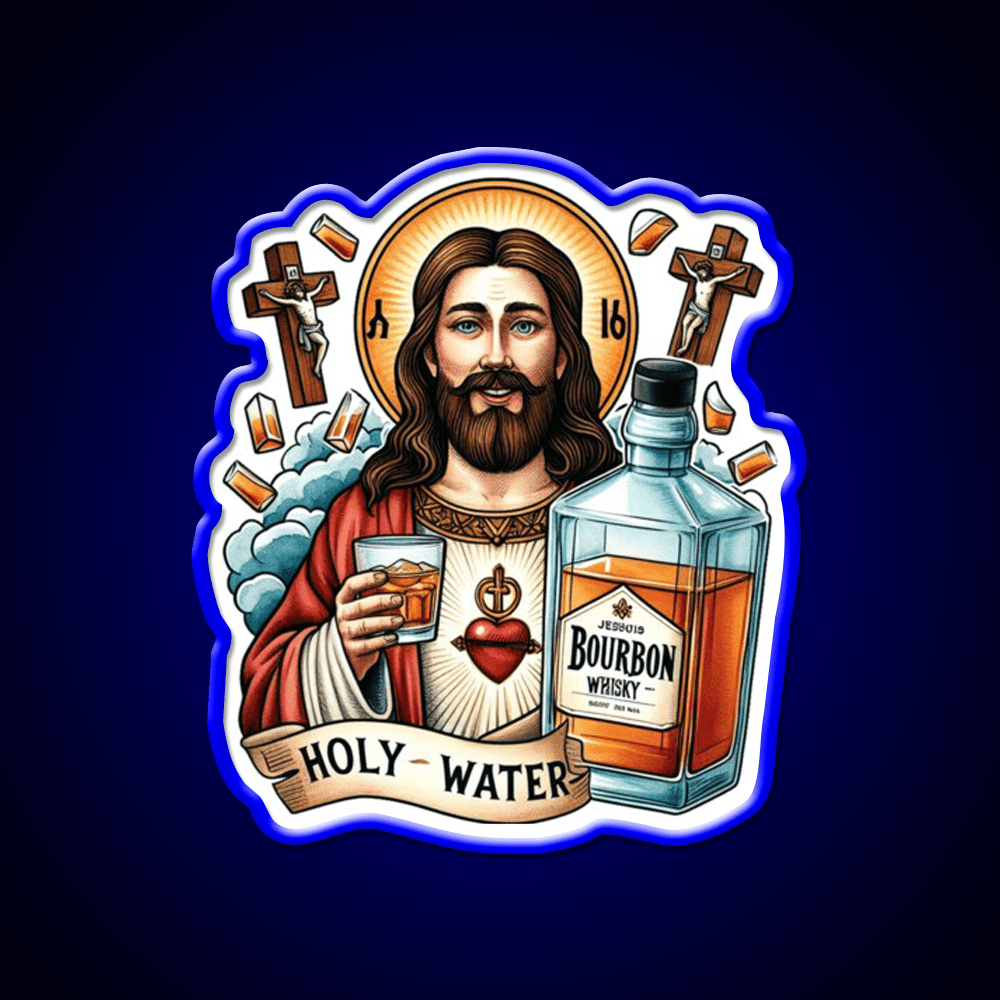 Funny Bourbon Jesus Whiskey Holy Water Whiskey Drink Bar Led Neon Sign Rgb Color - Shineneon