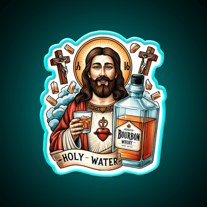 Funny Bourbon Jesus Whiskey Holy Water Whiskey Drink Bar Led Neon Sign Rgb Color - Shineneon