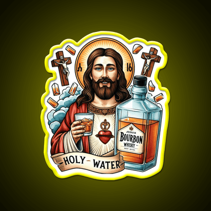 Funny Bourbon Jesus Whiskey Holy Water Whiskey Drink Bar Led Neon Sign Rgb Color - Shineneon