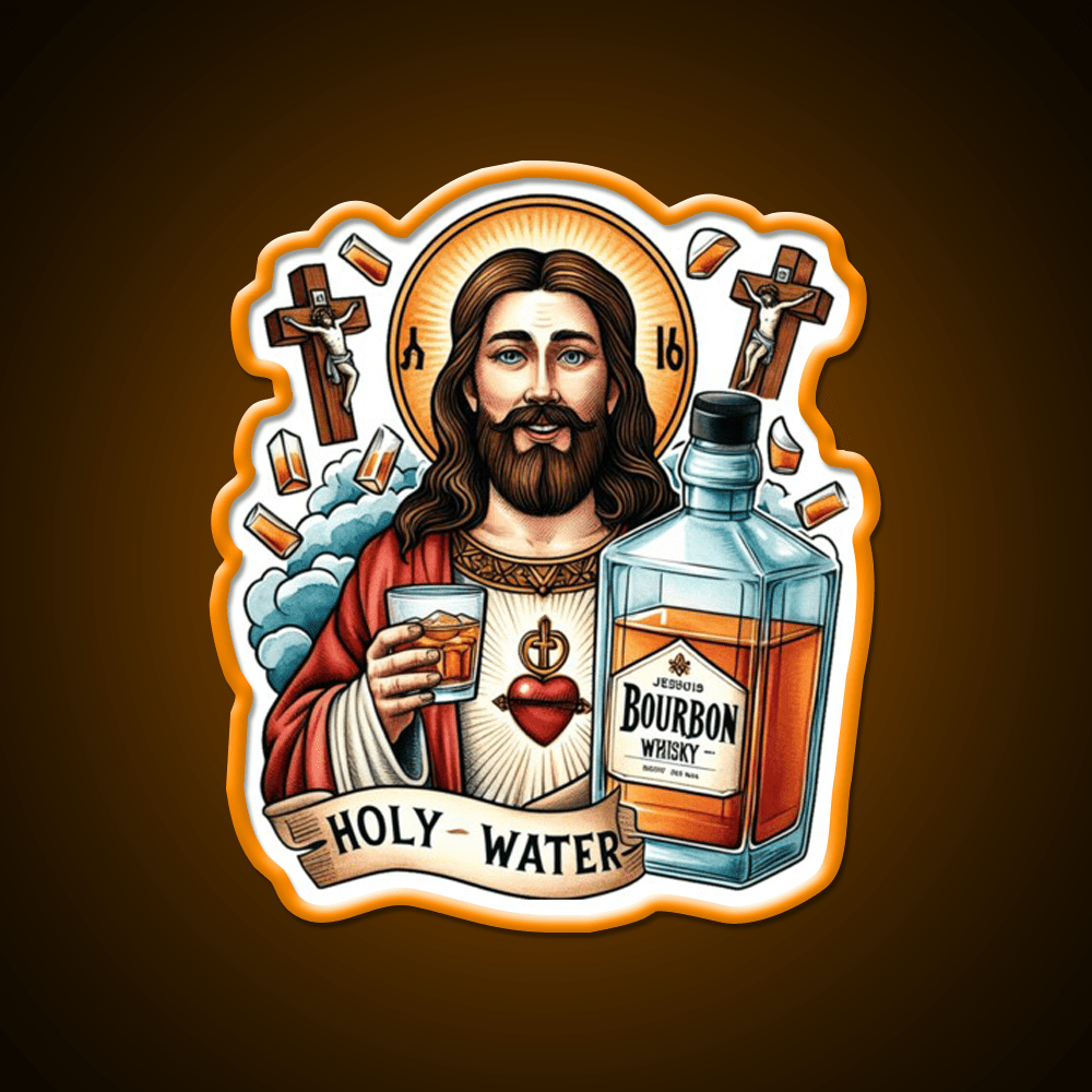 Funny Bourbon Jesus Whiskey Holy Water Whiskey Drink Bar Led Neon Sign Rgb Color - Shineneon