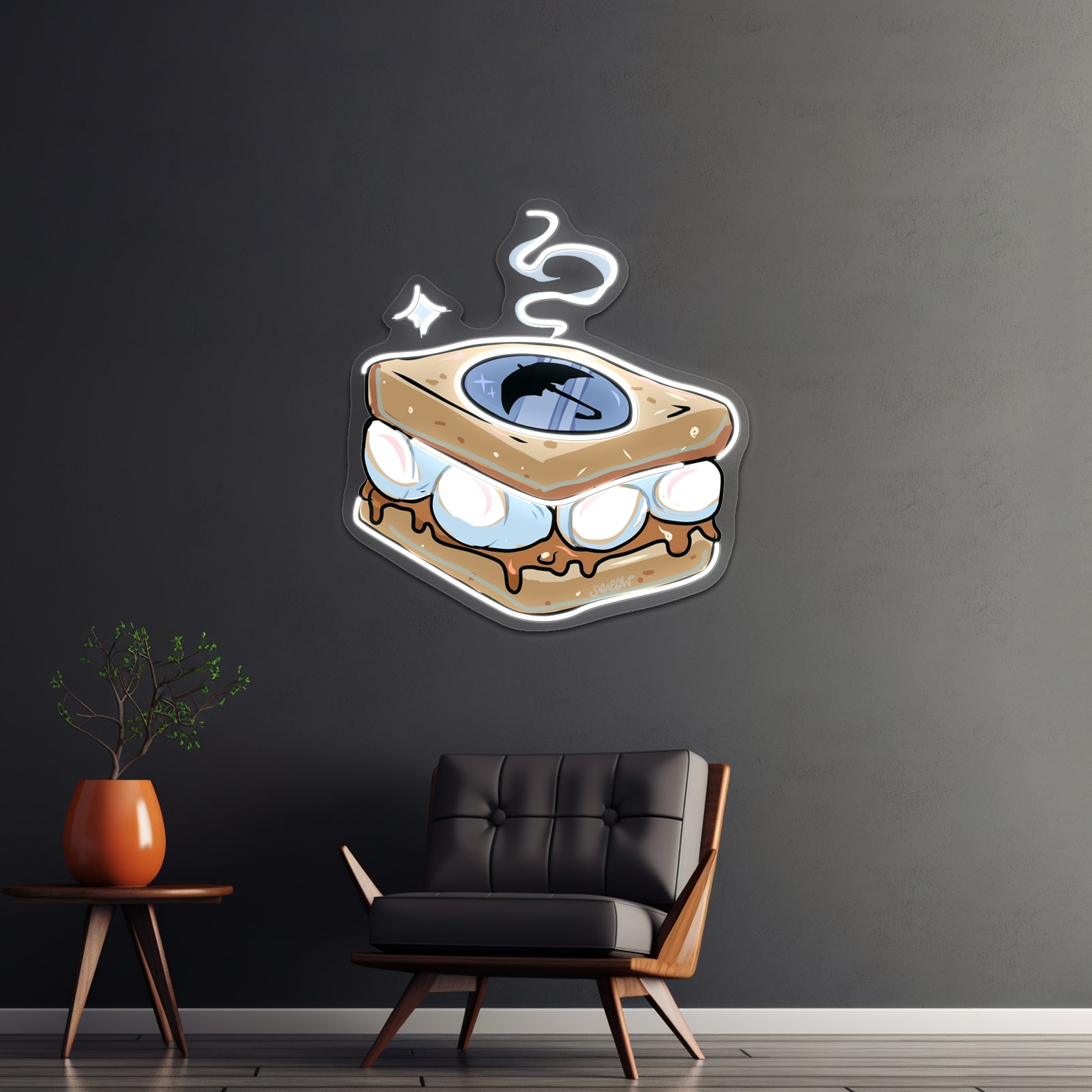 Funny Bread With Eggs Artwork Neon Led Signs
