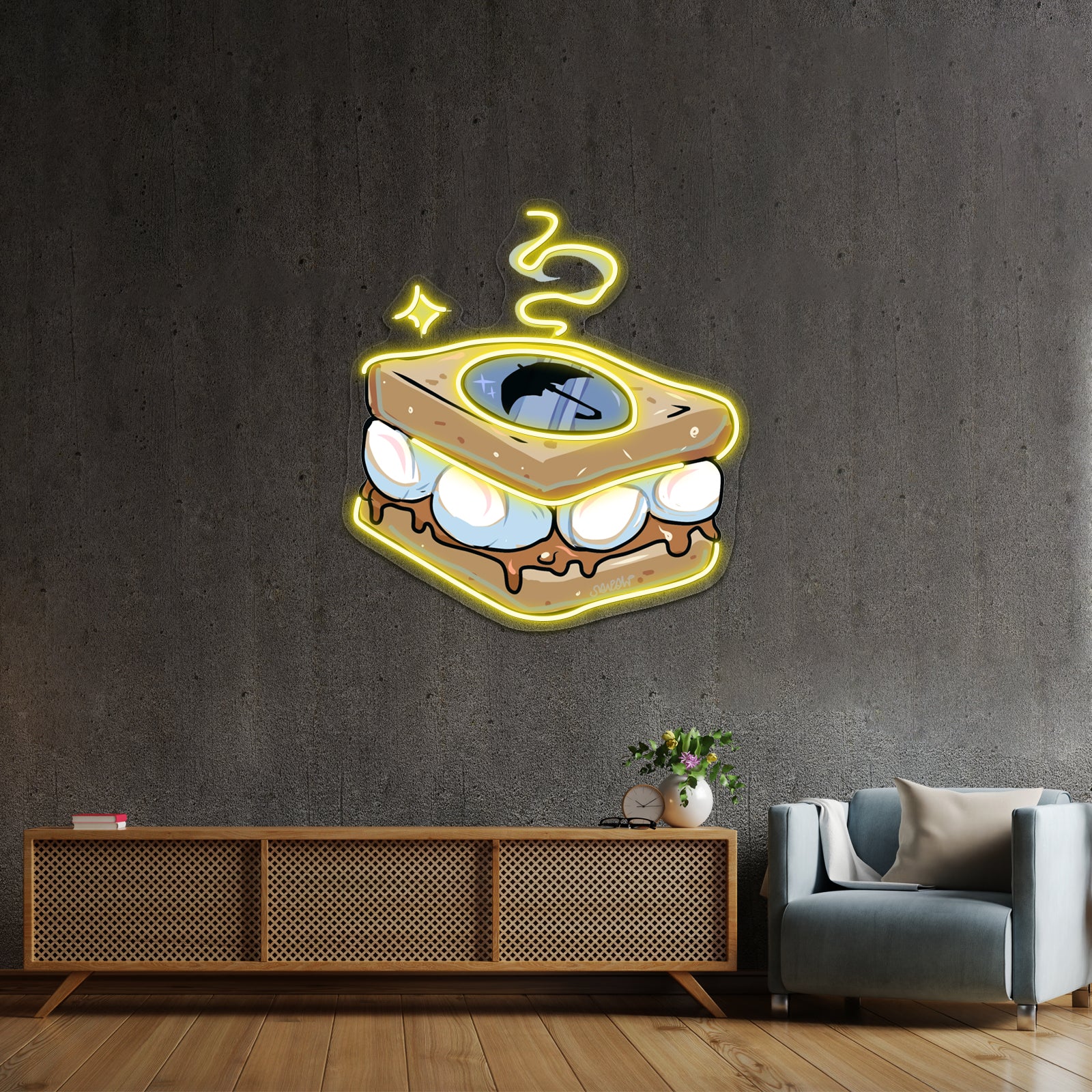Funny Bread With Eggs Artwork Neon Led Signs