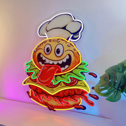 Funny Burger Chef Acrylic Led Neon Sign | Shineneon