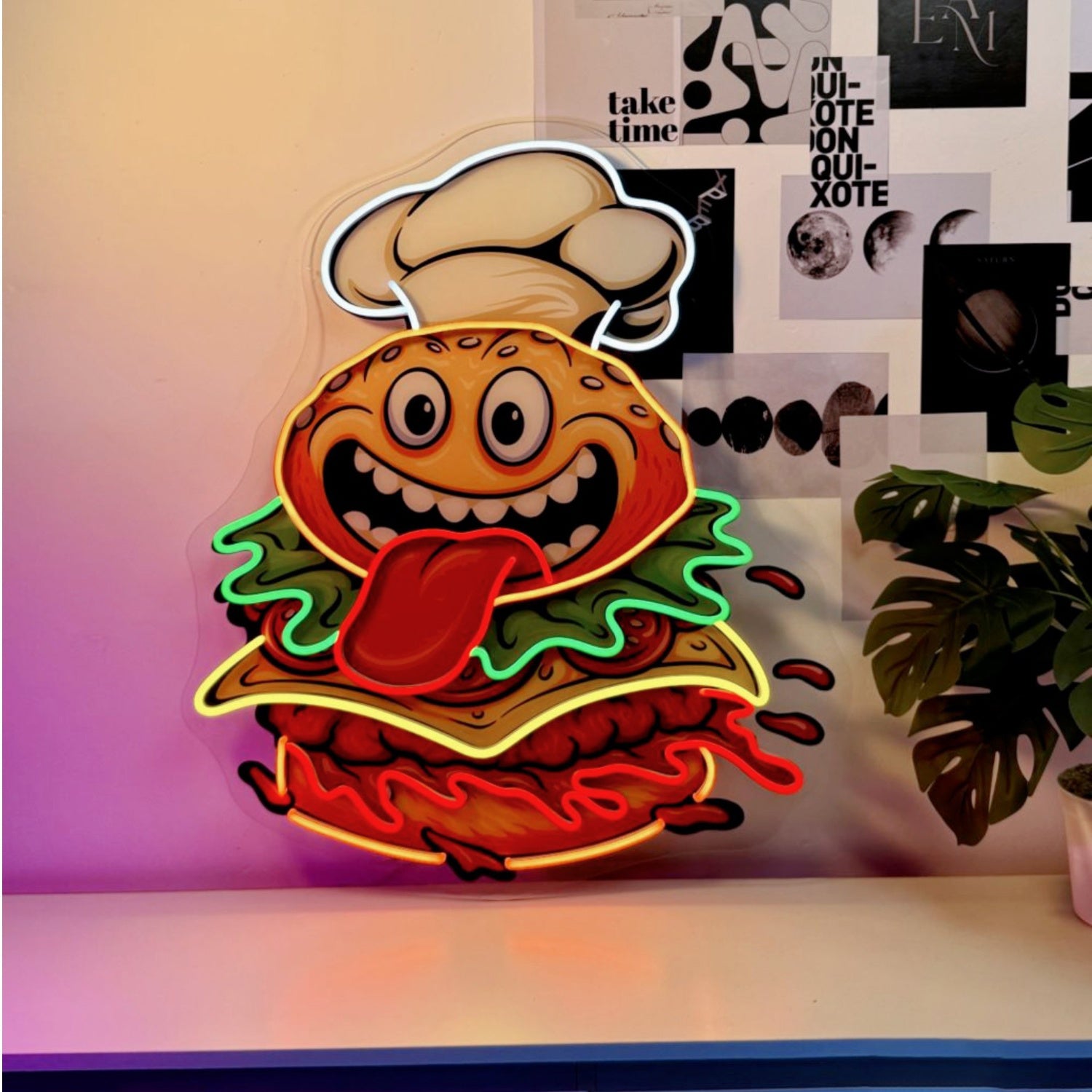 Funny Burger Chef Acrylic Led Neon Sign | Shineneon