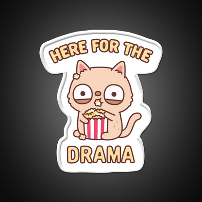Funny Cat Eating Popcorn Here For The Drama Snack Food Led Neon Sign Rgb Color - Shineneon