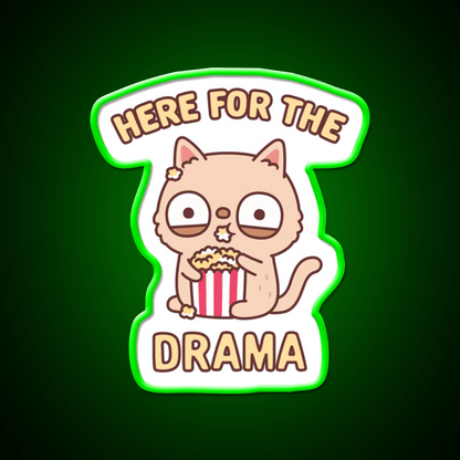 Funny Cat Eating Popcorn Here For The Drama Snack Food Led Neon Sign Rgb Color - Shineneon