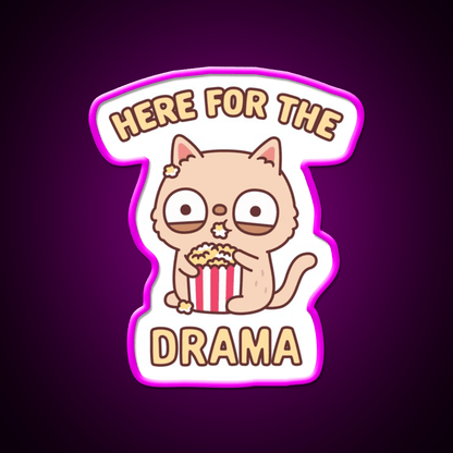 Funny Cat Eating Popcorn Here For The Drama Snack Food Led Neon Sign Rgb Color - Shineneon